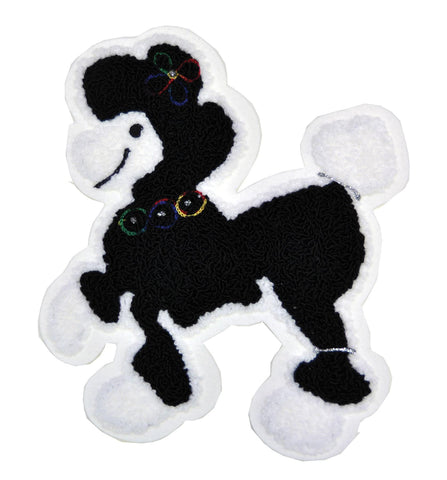 Patch Chenille Poodle 8in Bk W