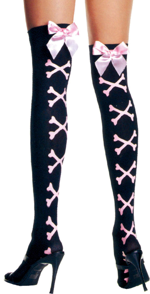 Thigh Hi Cross Bones Pink Bow