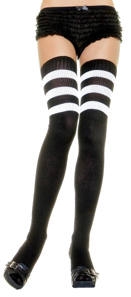 Thigh High Knit Blk W Wht Strp