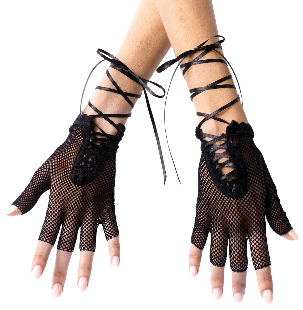 Gloves Fishnet Fingerless Blk