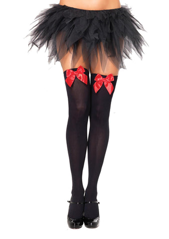 Stockings Thi Hi W/bow Bk/rd