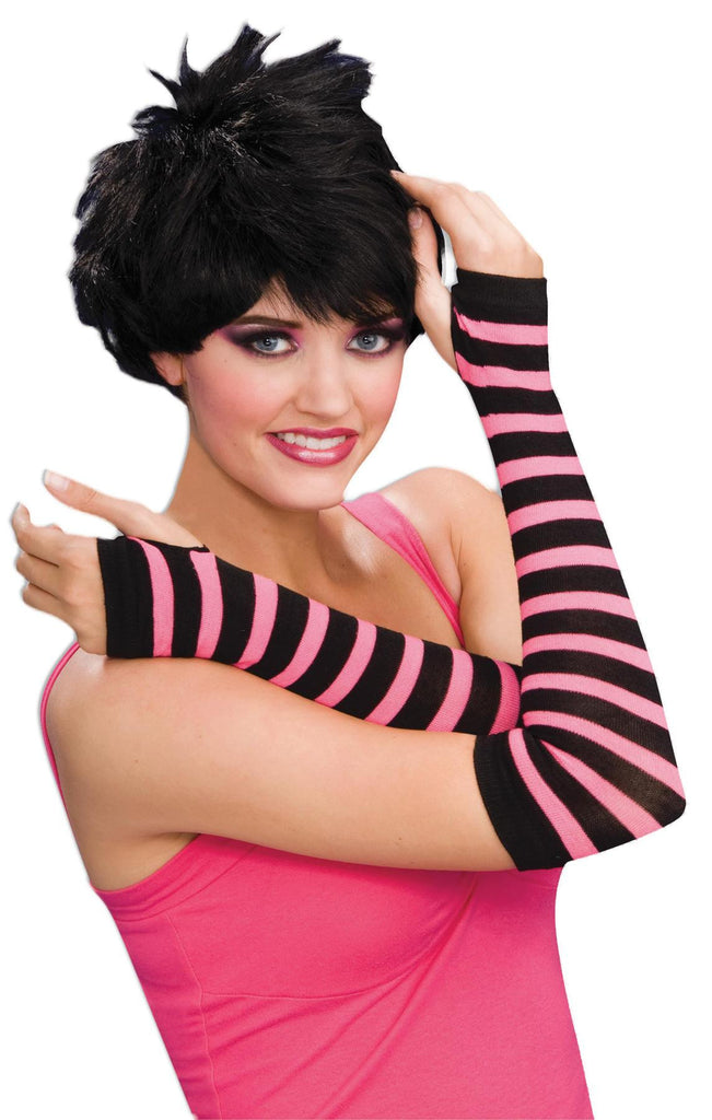 Gloves Striped Black And Pink