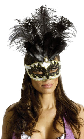 Carnival Mask Big Feathr Bk-gd