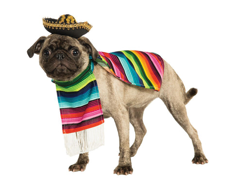 Pet Mexican Poncho/sombrero Md