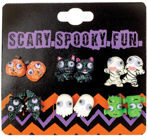 Earrings 6pk Studs W-googly Ey